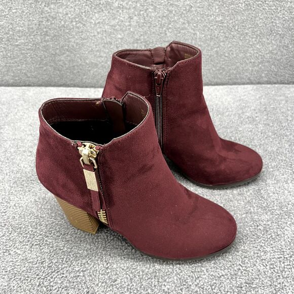 Apt 9 Boots Womens 5.5 Med Burgundy Red Wine Maroon Booties Block Heels - Picture 2 of 14